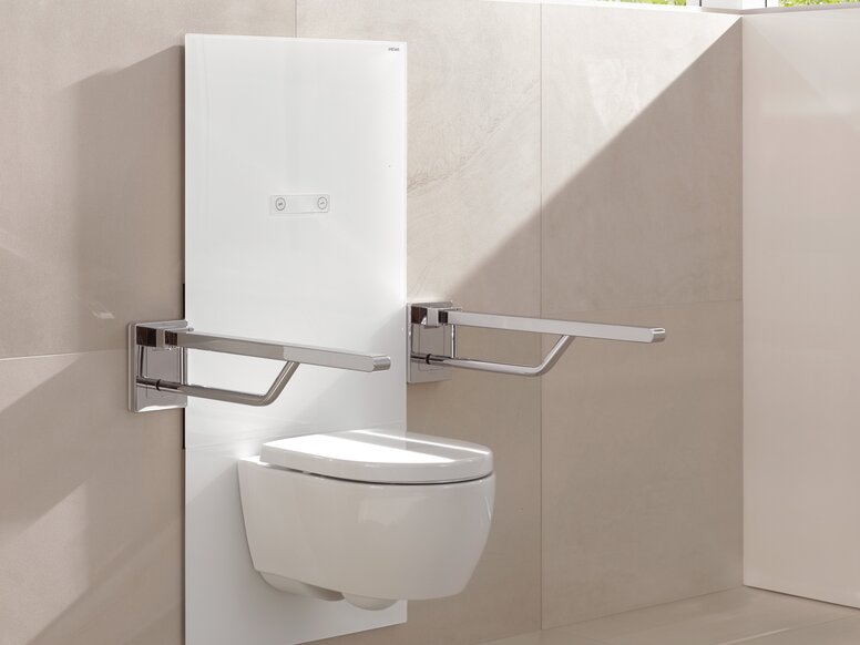 Module WC réglable en hauteur avec barre d'appui rabattable