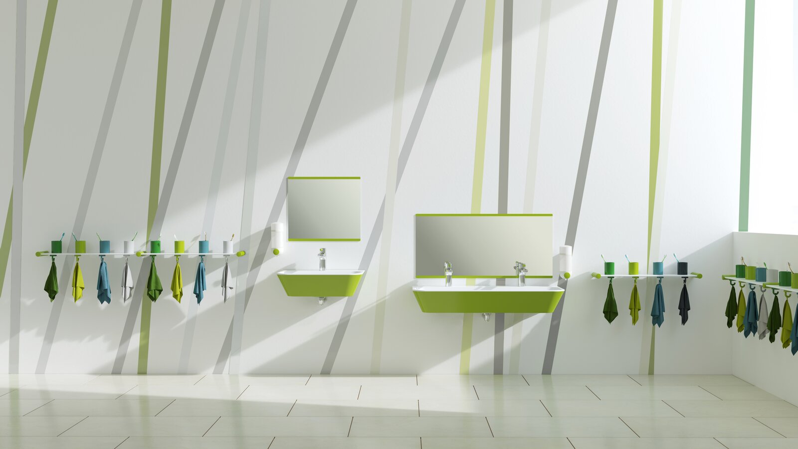 Washbasins for children in the color green