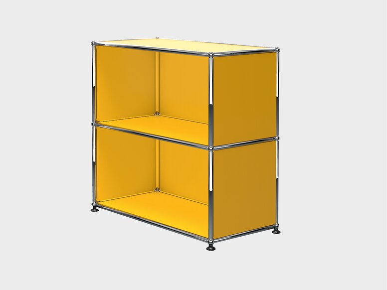 Open cabinet with two compartments in yellow and chrome-plated frame