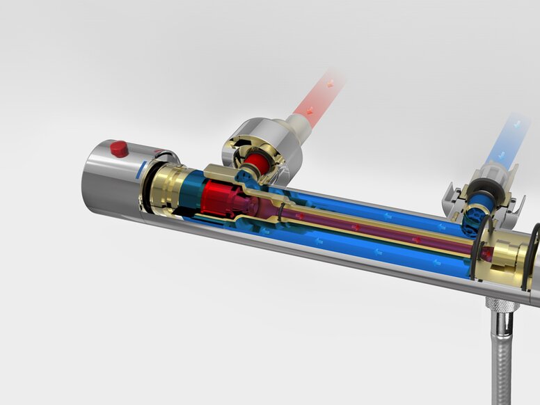 Thermostatisch element in de douchethermostaat