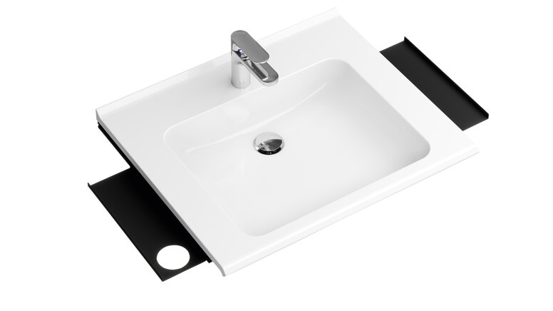 Modular washbasin system with shelf and hole