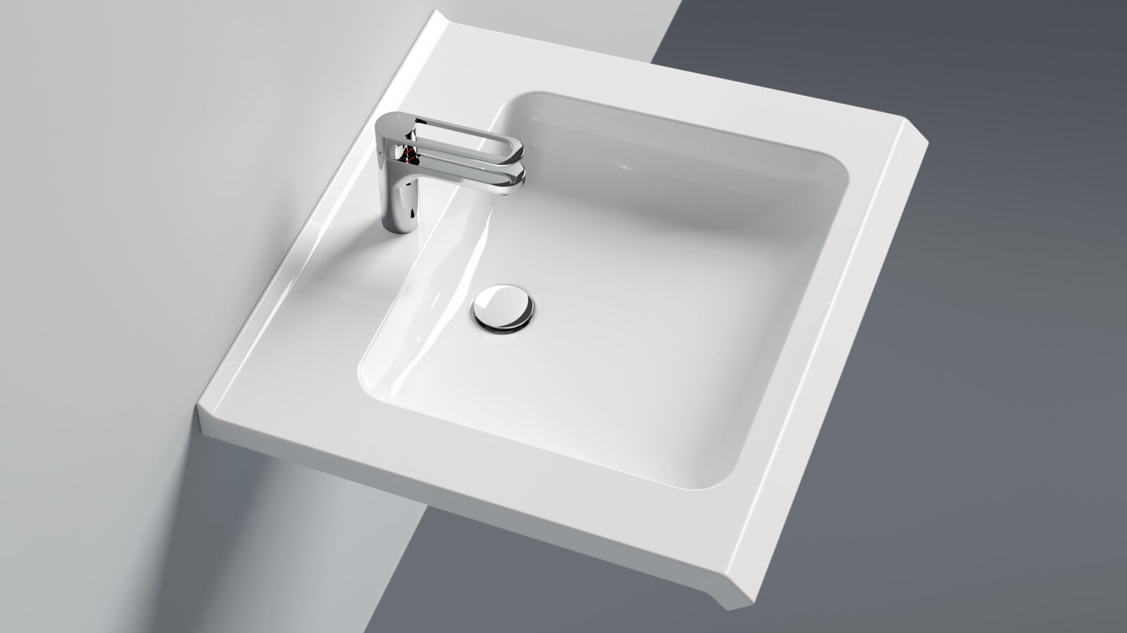 Washbasin with single-lever tap in chrome