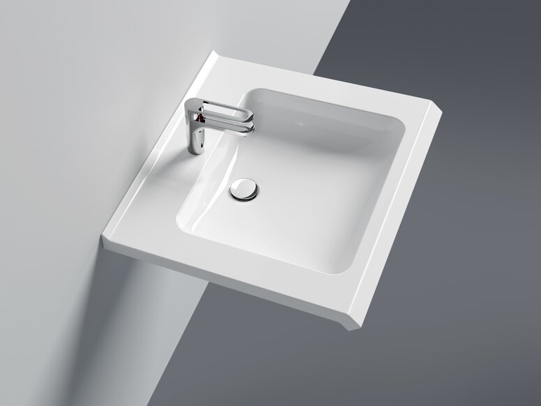 Washbasin with single-lever tap in chrome